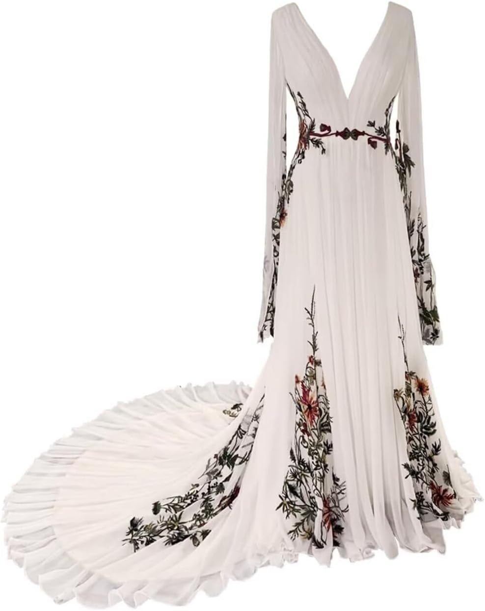 Boho Wedding Dress Long Sleeve Chiffon Bridal Dress with V Neck 2026 A Line Outdoor Wedding Gown TPZF058