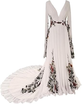 Boho Wedding Dress 2026 Long Sleeve Chiffon Bridal Outdoor Dress TPZF058