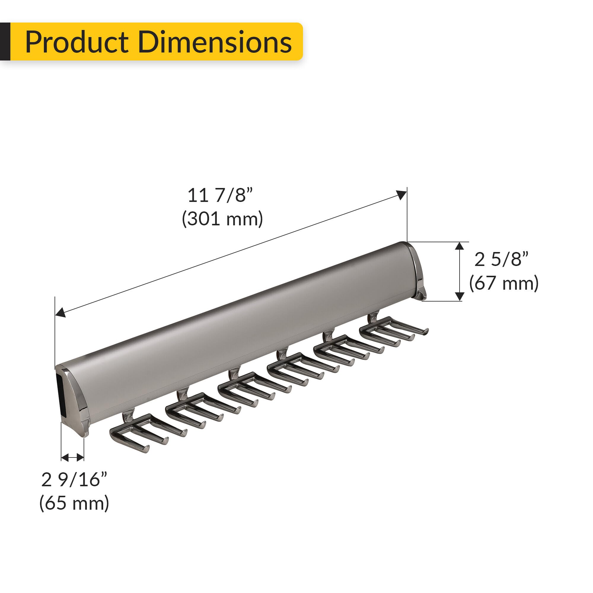 Brixwell QIMX-002 Tie Rack, 18 Hook with Full Extension Slide Matt Aluminum Finish