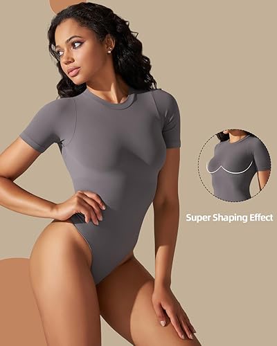 Miniatura 5 de Women's Bodysuit Shapewear, Tummy Control Body Shaper, Round Neck Short Sleeve Soft Thong Jumpsuit