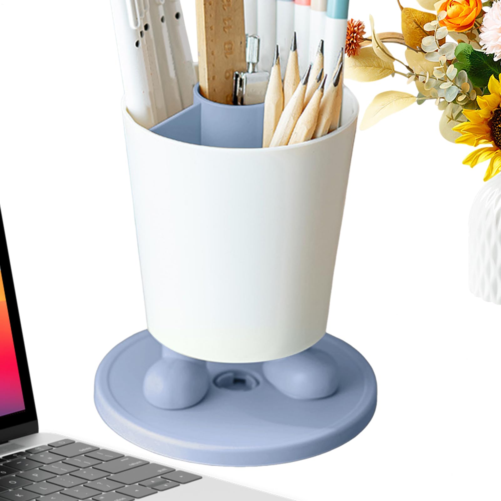 Porte-stylos pour bureau rotatif 360° avec 4 compartiments organiseur
