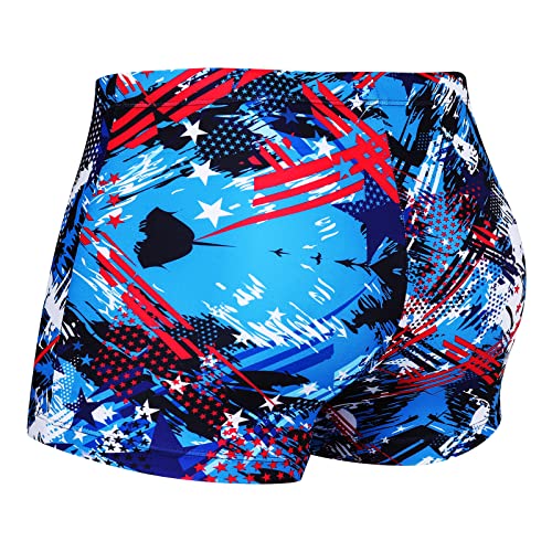 Kgke Men's Square Leg Swimming Jammer Shorts Upf50+,Men Swimsuit Swim Jammers Fabric Shape Retention (Colorful Blue A,L) #TOP2