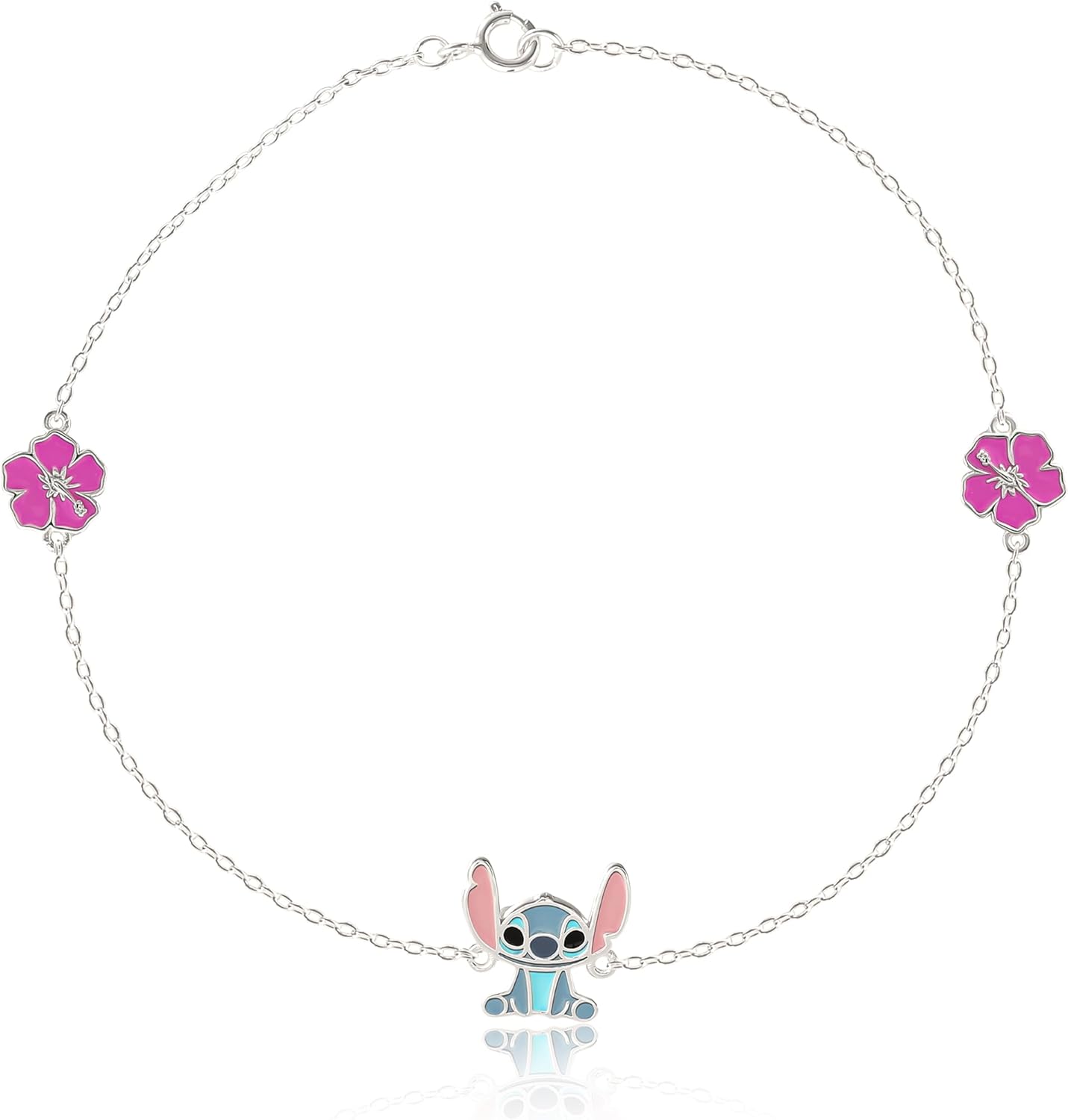 Disney Stitch Anklet Sterling Silver Ankle Bracelet for Women Official License, 9" Womens Anklet