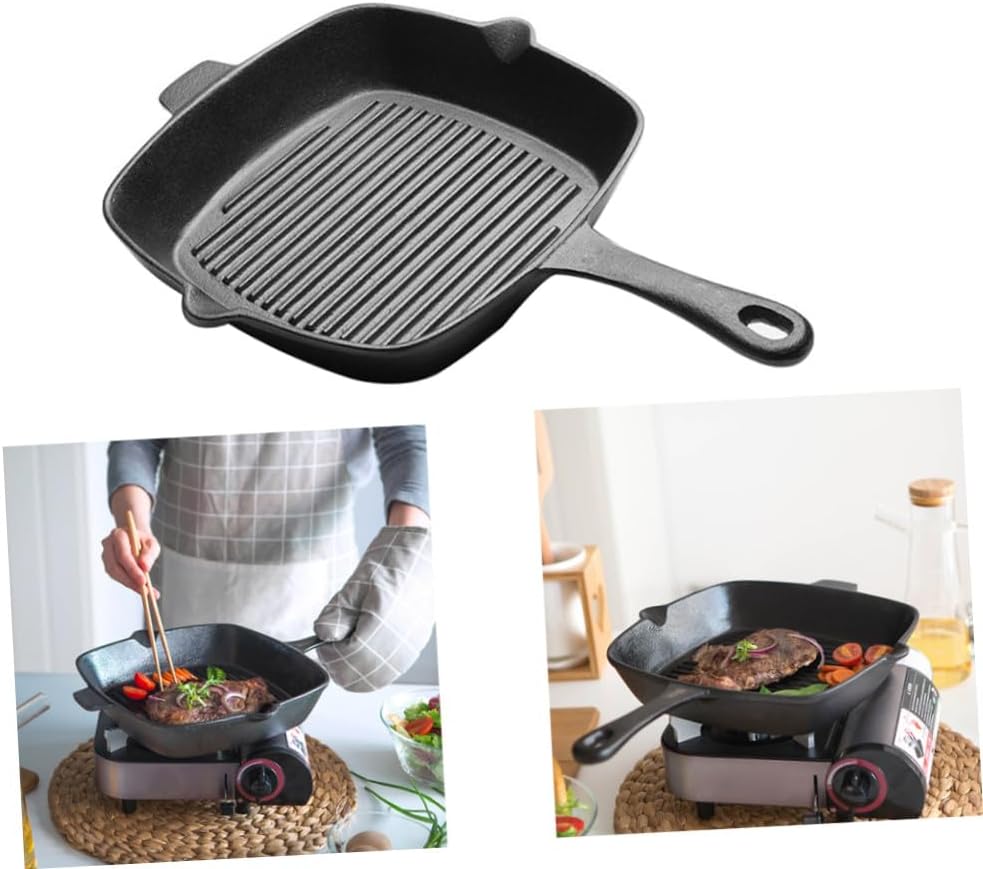 Cast Iron Grill Pan Nonstick Steak Frying Pan for Gas and Electric Stoves Efficient Low-fat Cooking Versatile for Indoor and Outdoor Use