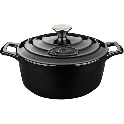 La Cuisine 5 Qt Enameled Cast Iron Covered Round Dutch Oven, Black