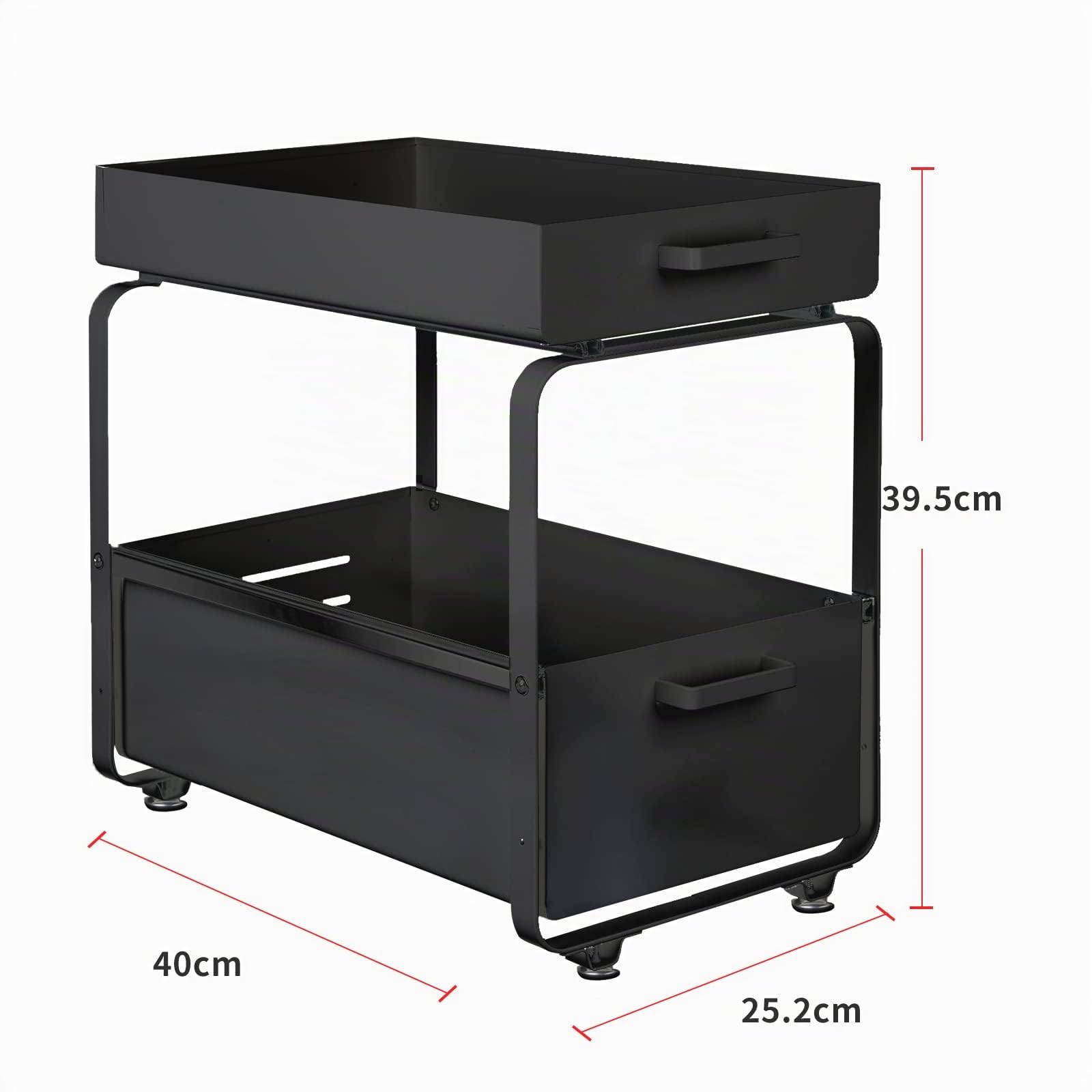 OHMG Organiseur à 2 Niveaux avec paniers coulissants,Étagère sous Évier,Étages Rangement sous Évier Cuisine,Armoire de Cuisine Organisateur d'armoire pour Salle de Bain (40 * 25.5 * 39.5cm（noir）)