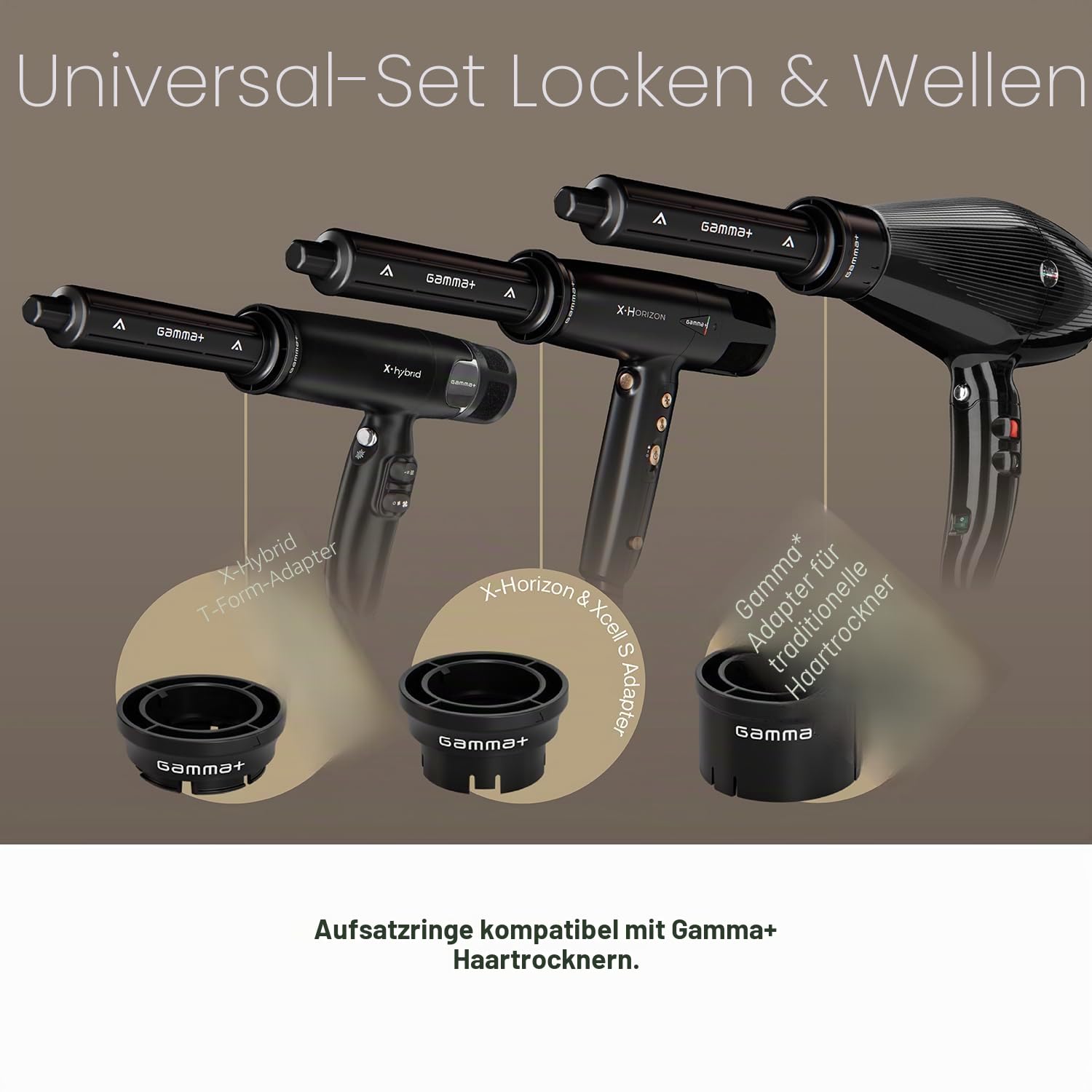 Gamma+ Lockenaufsatz-Set Curls & Waves | 2 Selbstaufrollende Zylinder für Locken und Wellen | Kompatibel mit Gamma+ Haartrocknern | Airflow 3D 360° Technologie | Professionelle Temperaturkontrolle