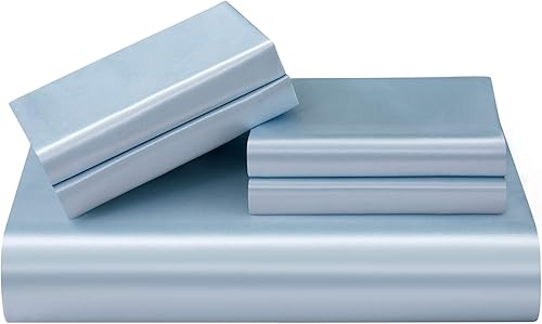 Miniatura 7 de P Pothuiny Juego de funda de edredón de satén de 3 piezas, tamaño individualindividual XL, sedosa, de lujo, color azul bebé, con cierre de