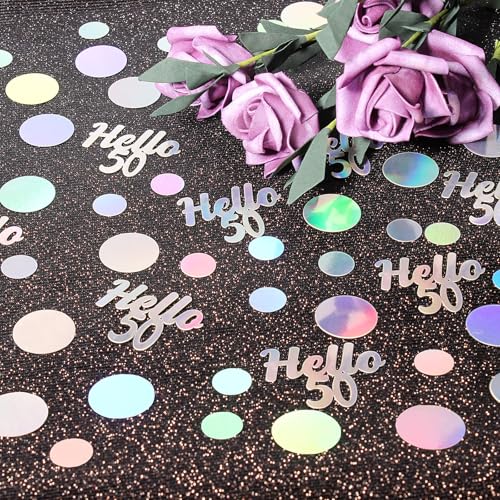 Image of Hello 50 Birthday Confetti for Table Iridescent Circle Happy 50th Birthday Party Decorations for Women Fifty Years Old Birthday Tables Scatter Party Confetti Wedding Anniversary Decor 300PC