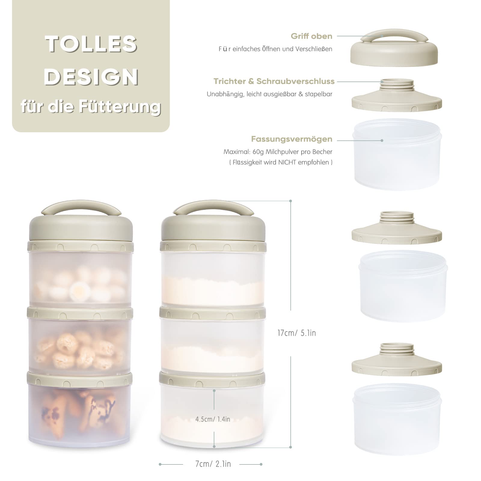 Twistshake Milchpulver Aufbewahrung Behlter mit Lffel 1700 ml & Termichy  Milchpulver Portionierer Baby Stapelbar Milchpulver Aufbewahrungsbox 2  Stck (Warmes Grau) : Amazon.de: Baby