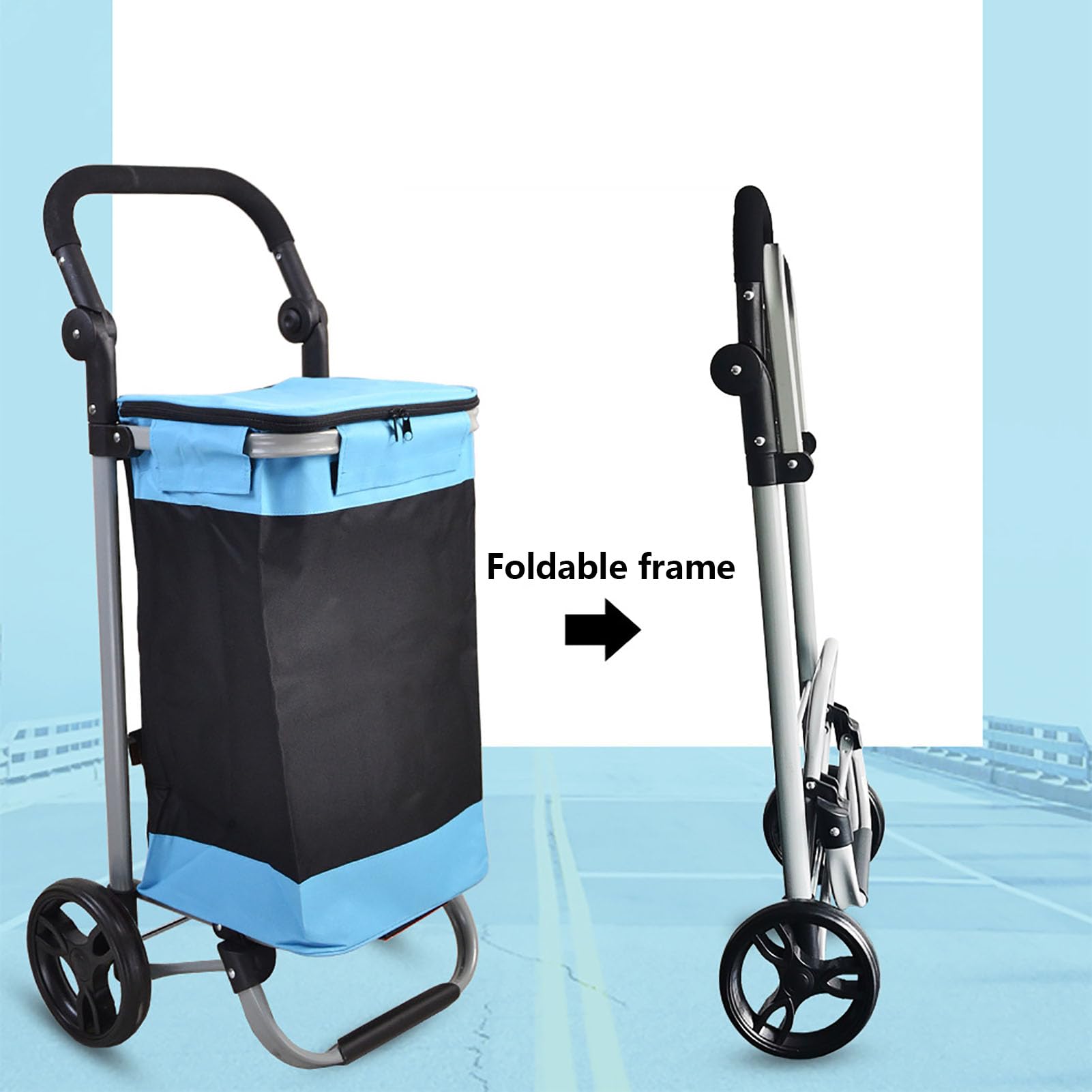 Carrito de Compras Plegable con Ruedas Carrito Utilitario Ligero para Uso Diario Carrito de Almacenamiento Portátil Compacto para Ancianos y Familia,Azul