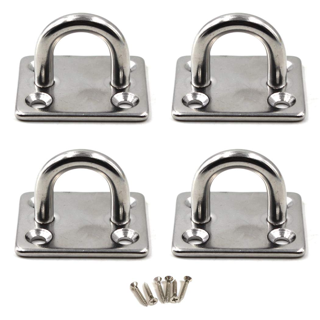 Flomore M8 Ceiling Hook Pad Eye Plate 304 Stainless Steel Wall Mount Hook Heavy Duty For Hanging (Pack Of 4,Screws Included)