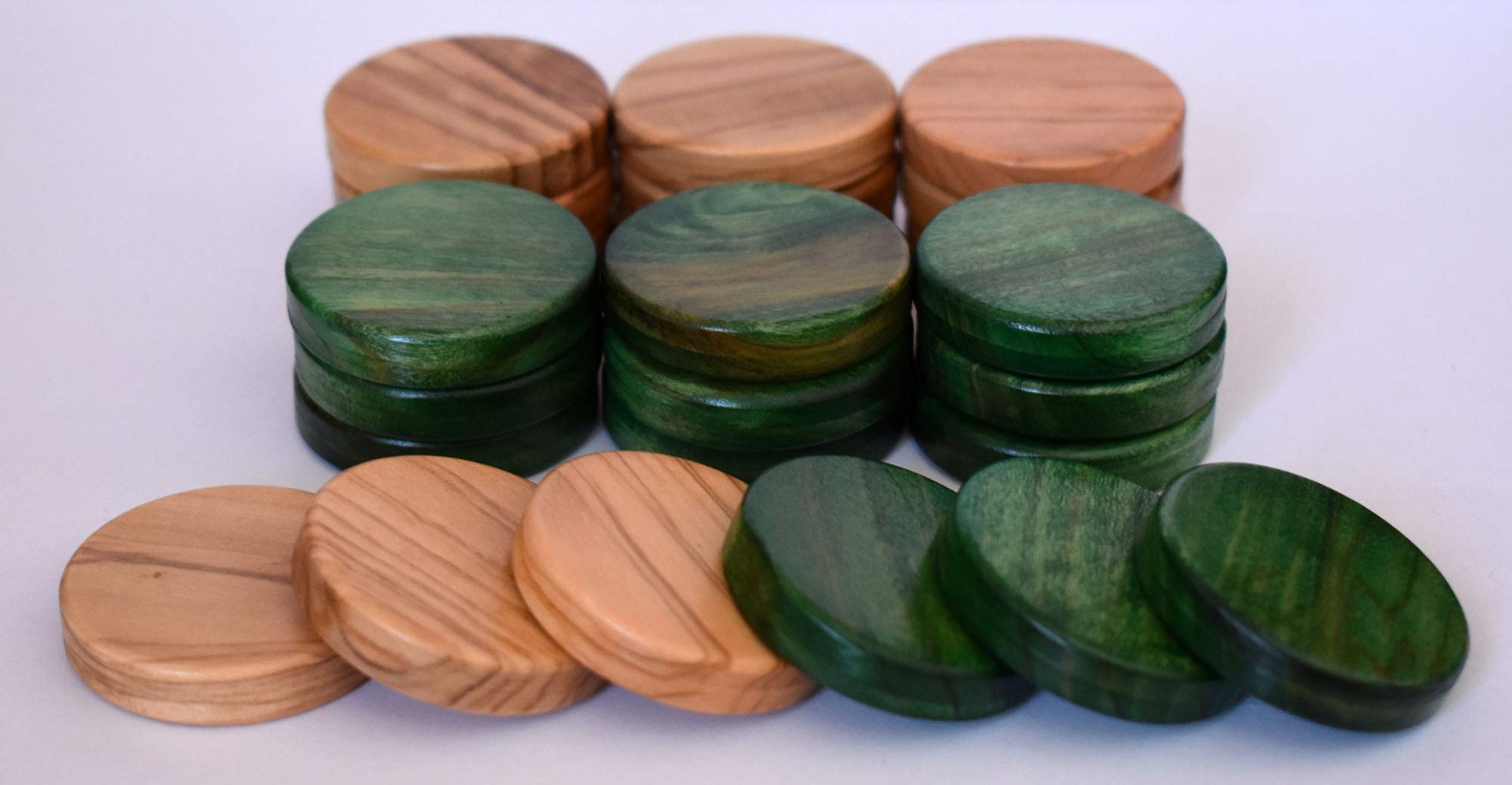 30 Natural Olive Wood - Green Color Backgammon Checkers - Chips 1.4 inches