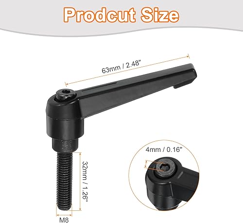 Miniatura 123 de uxcell 2 perillas ajustables M8 x 3.150 in, mango de rosca macho, botón de trinquete de liberación rápida, perno giratorio para maquinaria de torno