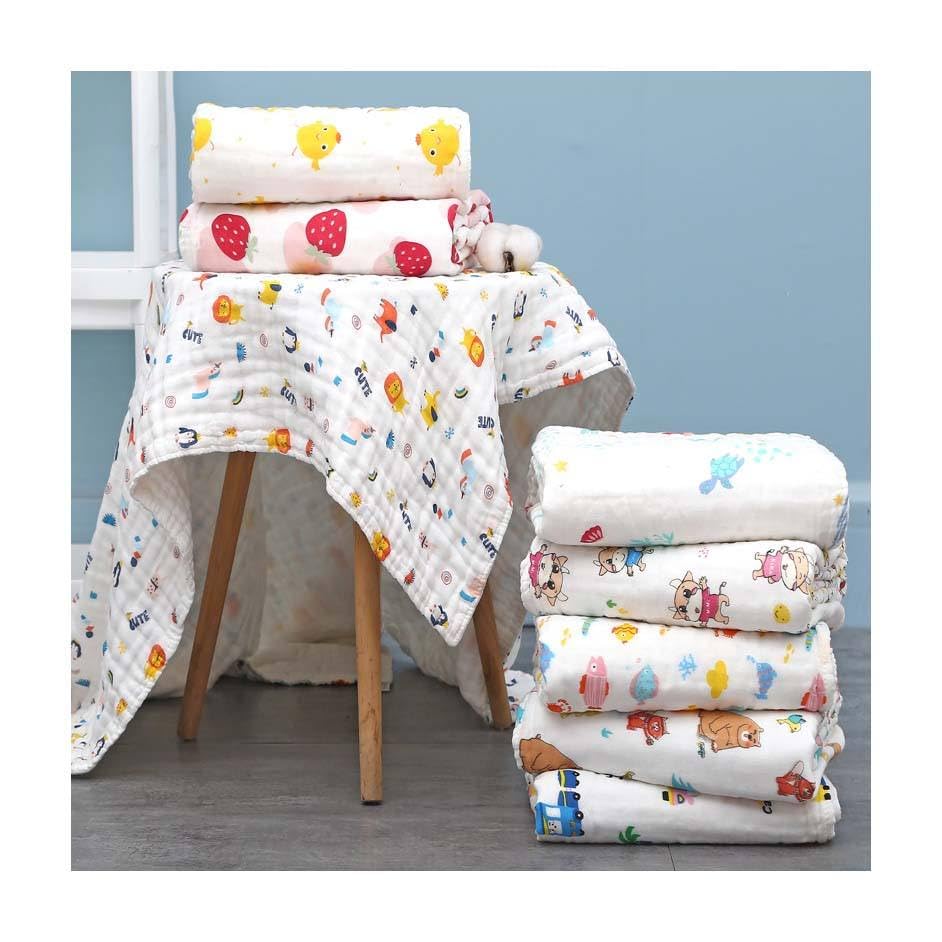Image of Large Cotton Muslin Baby Bath Towel Super Soft Bathing Towel for Newborn Highly Absorbent, Kids Boys and Girls Size 60 x 120 cm Multicolor (Print May Vary)