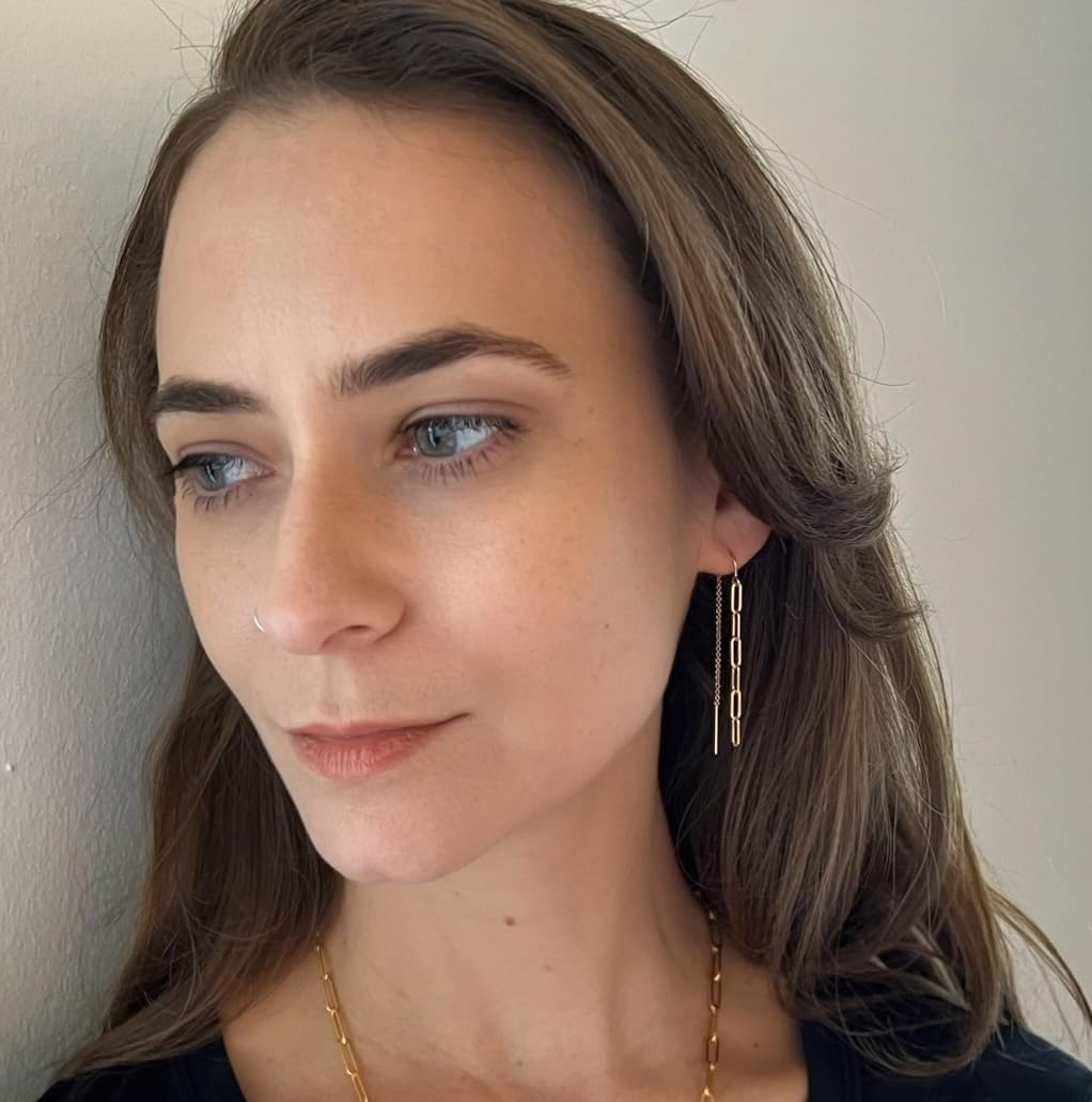 Sterling Silver Or 14k Gold Filled Threader Earrings, Thread Earrings For Women, Pull Through, Paperclip, Chain Dangle Drop Threaded