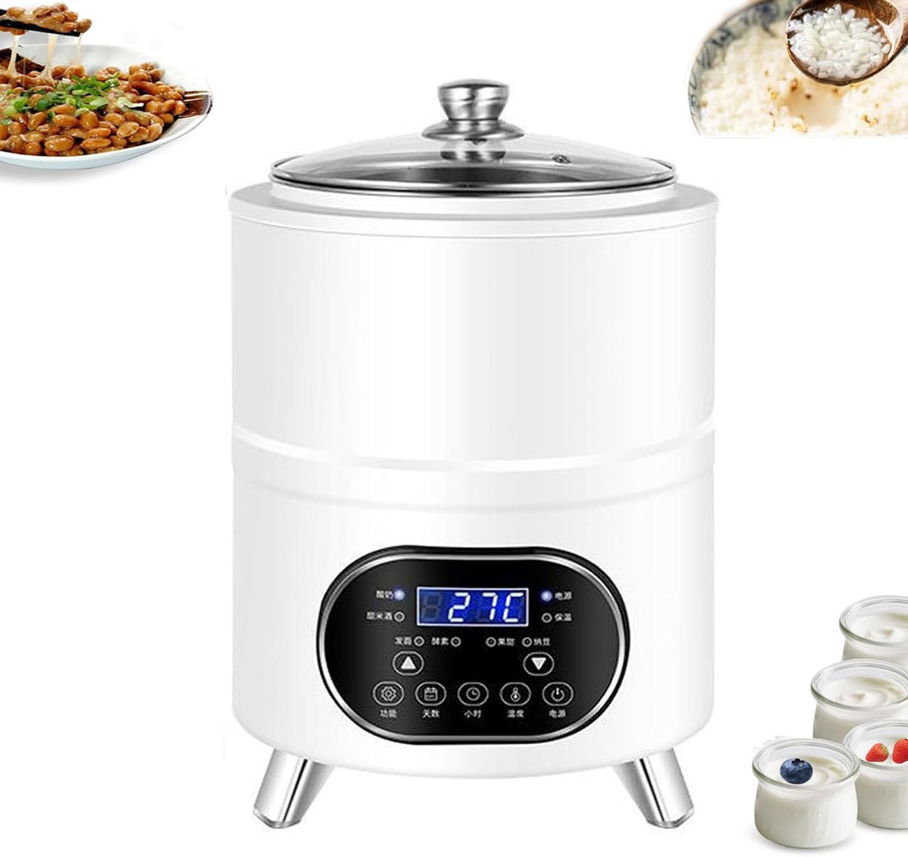 Komercyjna jogurtownica,Maszyna Do Fermentacji Jogurtu 8 L/12 L,Kontrola Czasu I Temperatury,Fermentacja W Stałej Temperaturze 360°,Do Domowego Jogurtu,Wina Ryżowego Natto White-12L
