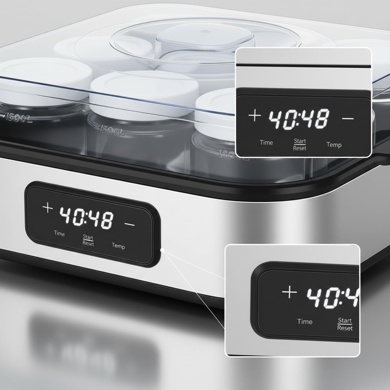Amagogo Yogurtera Máquina de Yogur Fermentador Digital con Tarros de Cristal y Tapa Transparente Control de Temperatura y Panel Táctil Adecuada para Cocina