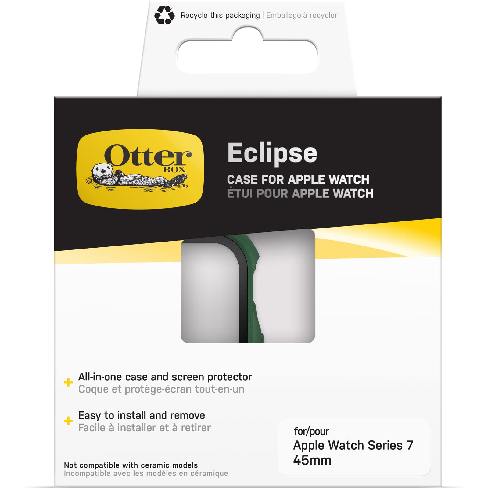 OtterBox Eclipse zderzak do zegarka ze zintegrowaną szklaną osłoną ekranu do Apple Watch Series 9/8/7-45mm, szkło hartowane, eleganckie etui ochronne do Apple Watch, Ciemnozielony