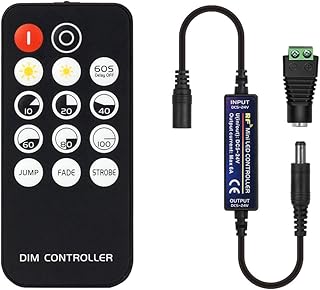 BTF-LIGHTING Mini RF Dimmer Controller 14 Keys for FCOB 3014 5630 5730 3528 LED Strips DC5V/DC12V/DC24V Dimmer Switch Brightness Mode Effect Mode Wireless LED Dimmer Controller(Single Color)