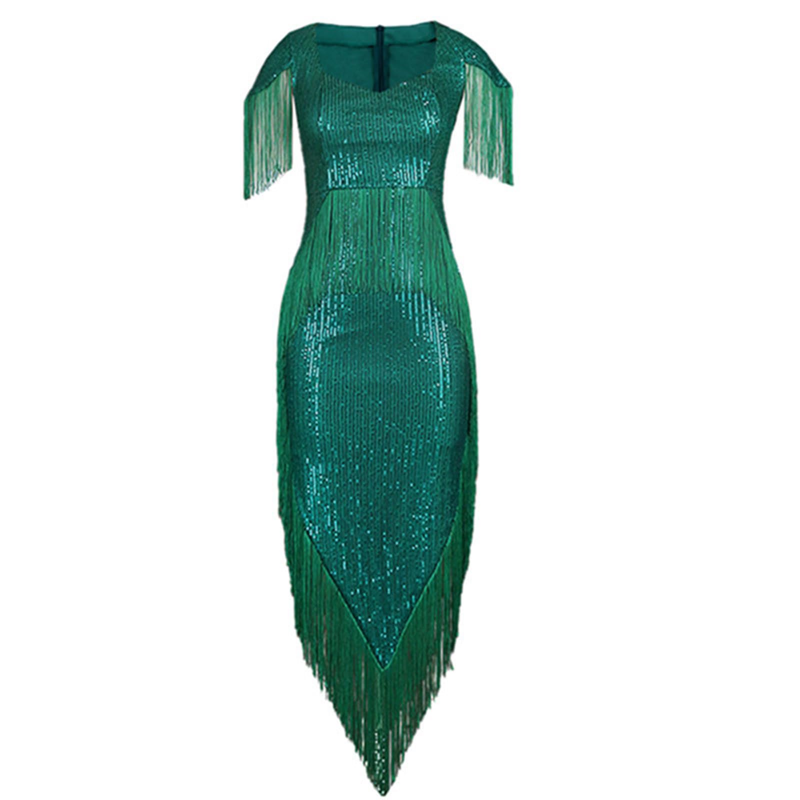 HAOLEI Vestito Paillettes Donna Cerimonia Manica Lunga Elegante e Scintillante Abiti da Festa Capodanno Vestiti con Paillettes Scollo a V Abito da Natale Midi Abito Abbigliamento Abiti per Partito