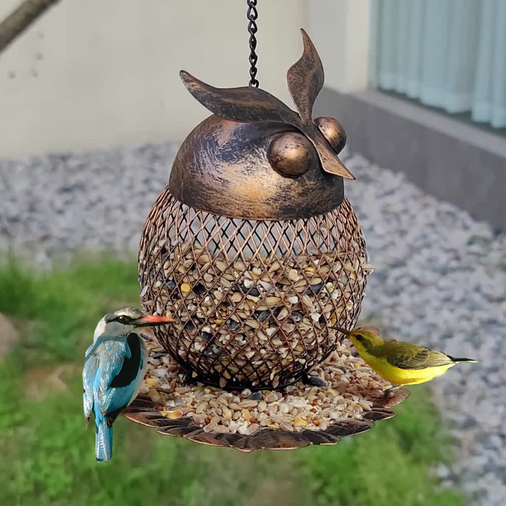 Mangiatoia per Uccelli Selvatici a Forma di Gufo, mangiatoie per Colibrì Selvatici in Rete Metallica appese all'Esterno, Stazione di Cibo per Uccelli da Giardino all'aperto