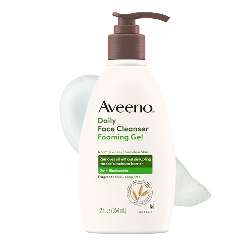 Aveeno Daily Foaming Gel Facial Cleanser for Normal to Oily or Sensitive Skin, 12 Fl Oz
