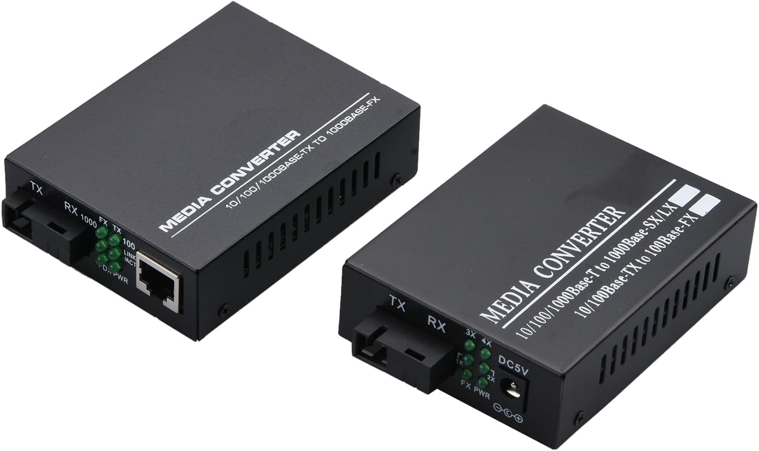 A Pair of Gigabit Ethernet Fiber Optical Media Converter 10/100M/1000M SC Port 3km to RJ45 Port Optical Transceiver, 1*SC Fiber Port, 4* RJ45 Port