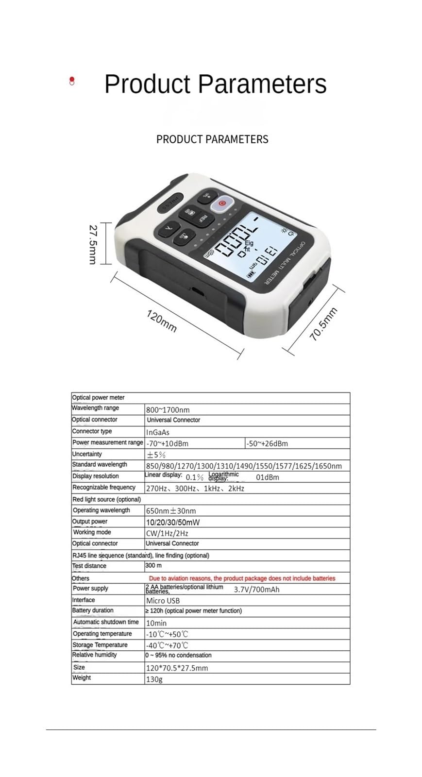 Optischer Leistungsmesser, Rotlicht, integrierte Maschine, multifunktionaler faser-Ausfalllichtdämpfungstester, Detektor, Lichtstift(-50-LED-USB)