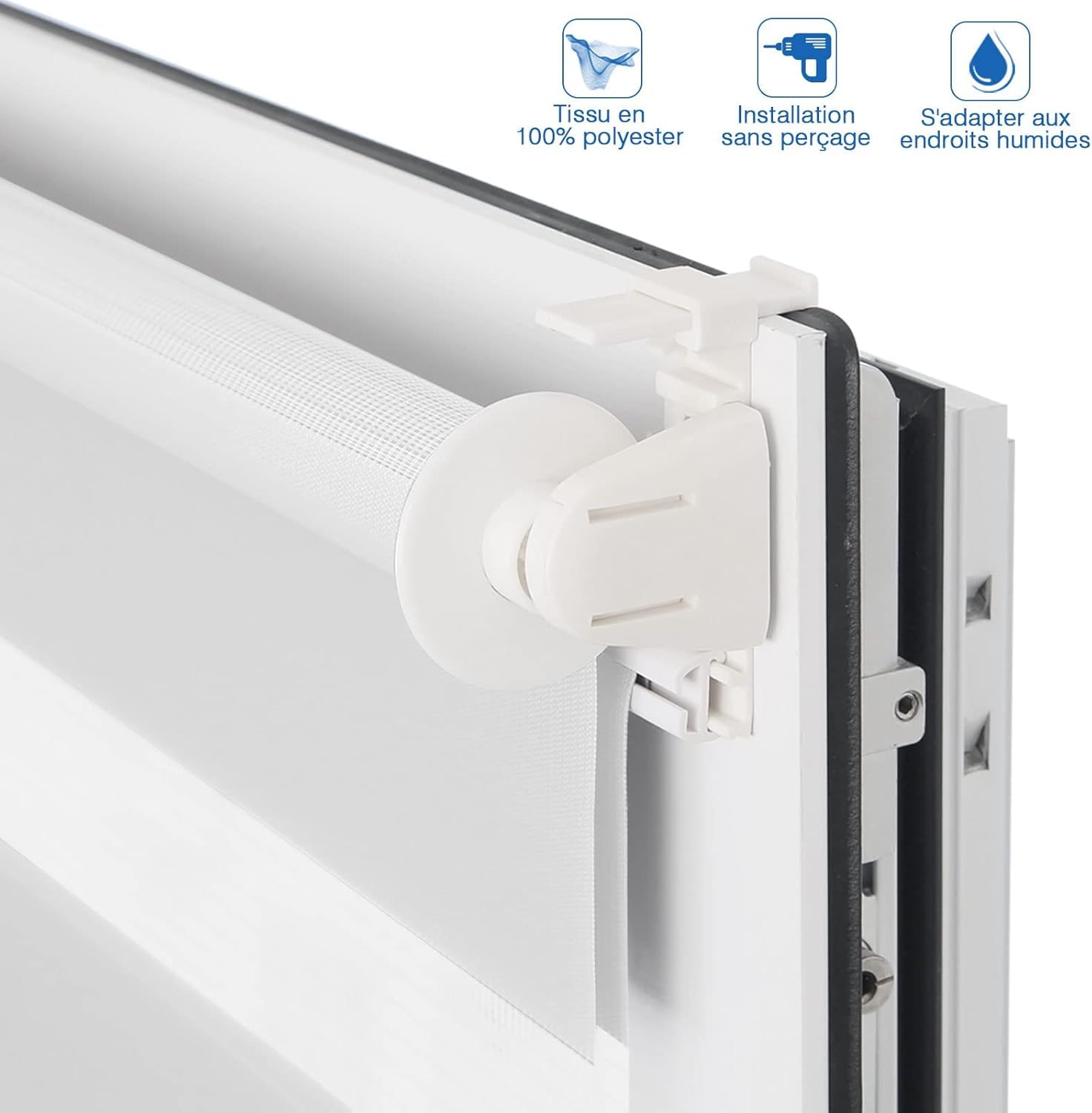 Magiea Store Enrouleur sans Perçage Jour Nuit, Double Tissu, Facile à Installer pour Fenêtre ou Porte, Protection Solaire Vie Privée, Blanc, 45l x 150L cm(Largeur du Tissu 45 cm) - 5