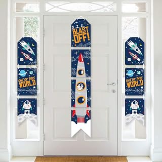 Big Dot of Happiness Blast Off to Outer Space - Hanging Vertical Paper Door Banners - Rocket Ship Baby Shower or Birthday Party Wall Decoration Kit - Indoor Door Decor