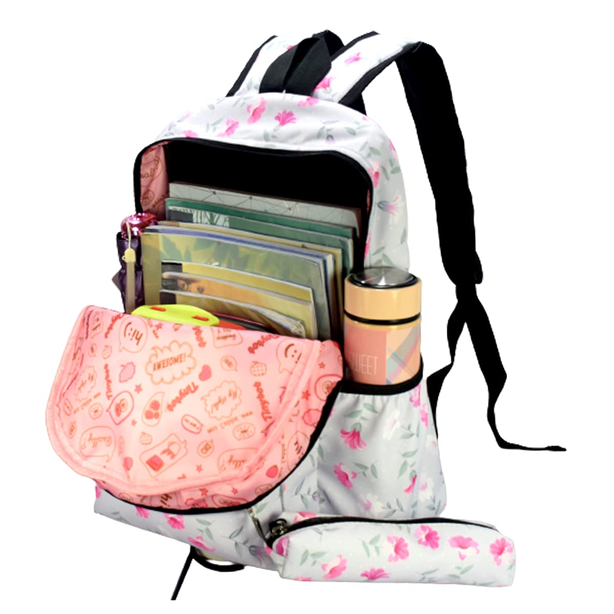 Tinytot 3 Compartments 20 Litre Lightweight Waterproof Backpack Bags For Women - 17 Inch College Bag For Girls With Pencil Pouch,Medium School Bag For Girls 8+ Years,Office & Picnic Bag,Grey 2