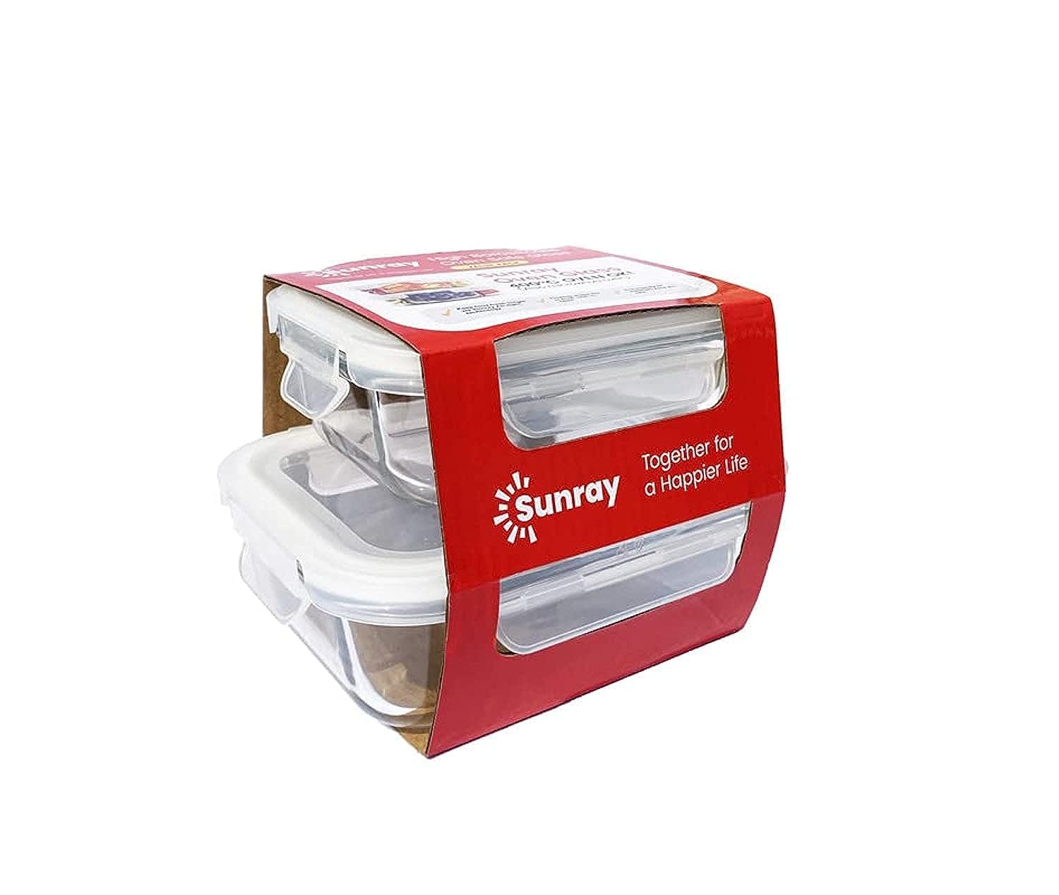 2 Pcs Sets High Borosilicate Glass Food Storage 370/640Ml 22.0X30.0X13.0 Clear