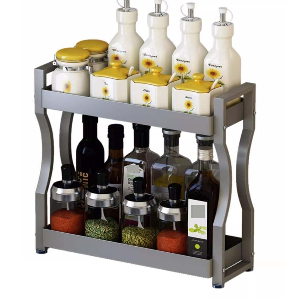 HADECOLL Spice Rack 2-Tiers 304 Stainless Steel Spice Rack Organizer Shelf Kitchen Storage Countertop Kitchen Organiser,40cm