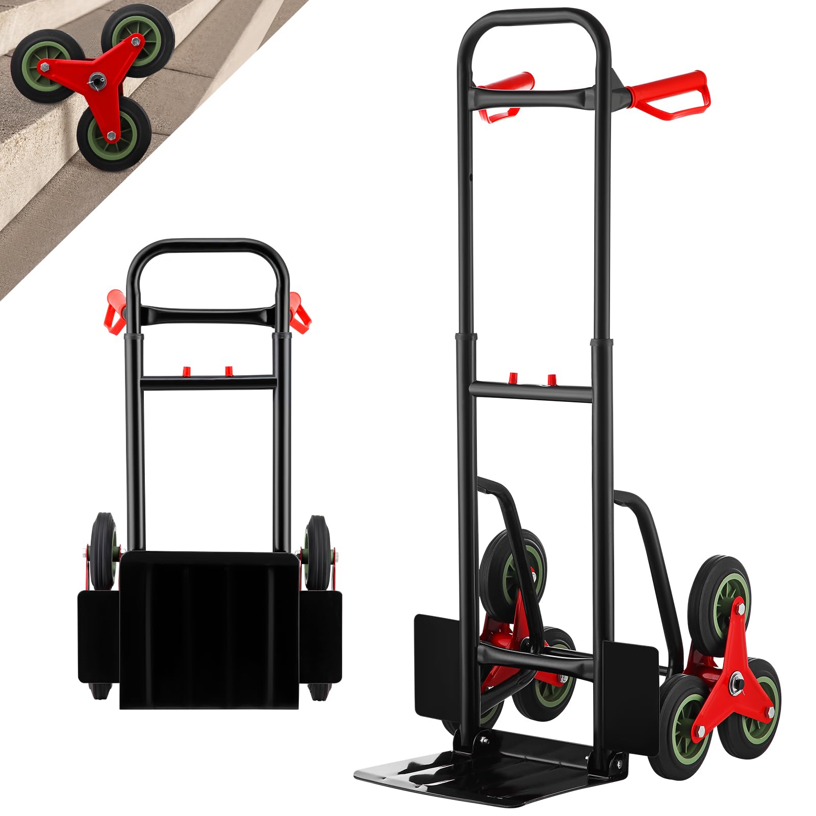 TEENO Carretilla Plegable, Carro para Subir escaleras, Estructura metálica Robusta, Ruedas de Marcha Suave con Tacos Blandos, Altura Regulable de 80 a 112 cm, Capacidad de Carga de hasta 150 kg
