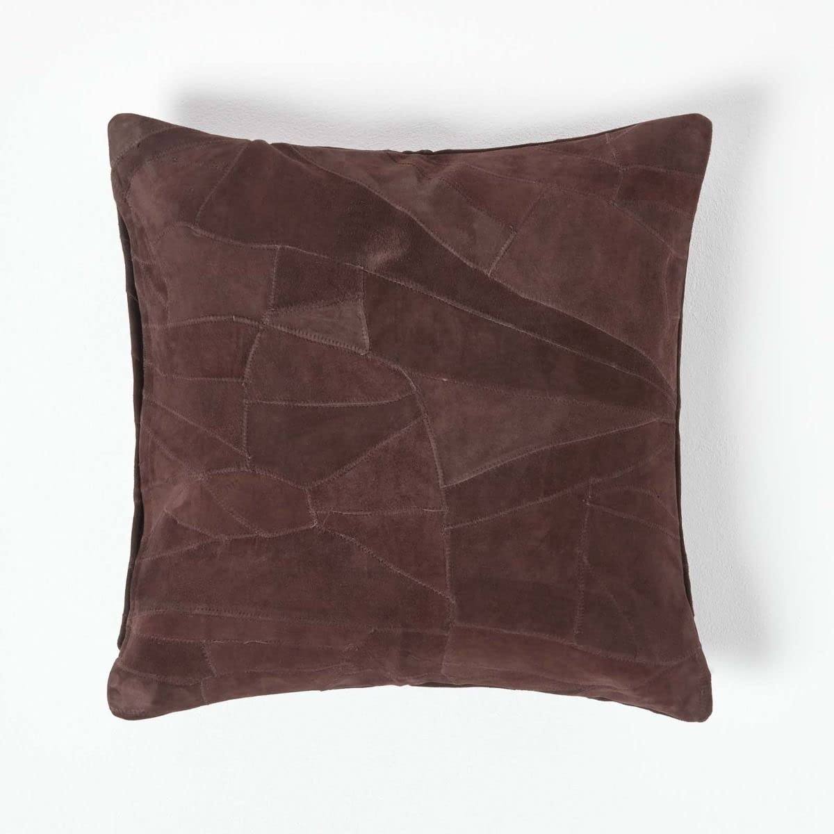 Homescapes Unisex Chocolate Real Leather Suede Cushion W/ Feather Filling In | Size: 45Cm X 45Cm