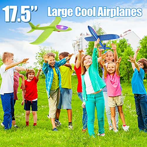 Bootaa 2 Pack 17.5" Led Airplane Toys, Large Throwing Foam Plane, 2 Flight Mode Glider,Flying Toys For Kids, Birthday Gifts For 3 4 5 6 7 8 9 10 11 12 Years Old Boys Girls,Outdoor Sport Game Toys #TOP1