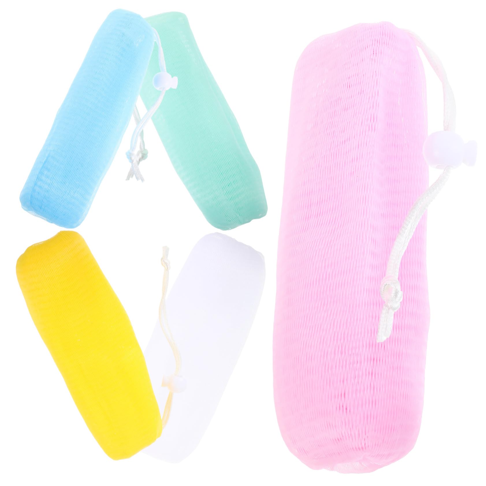 Ipetboom 5Pcs Soap Pouch Net Multi Color Handmade Soap Storage for Exfoliating and Quick Drying for Bath and Shower Red Yellow Green Blue