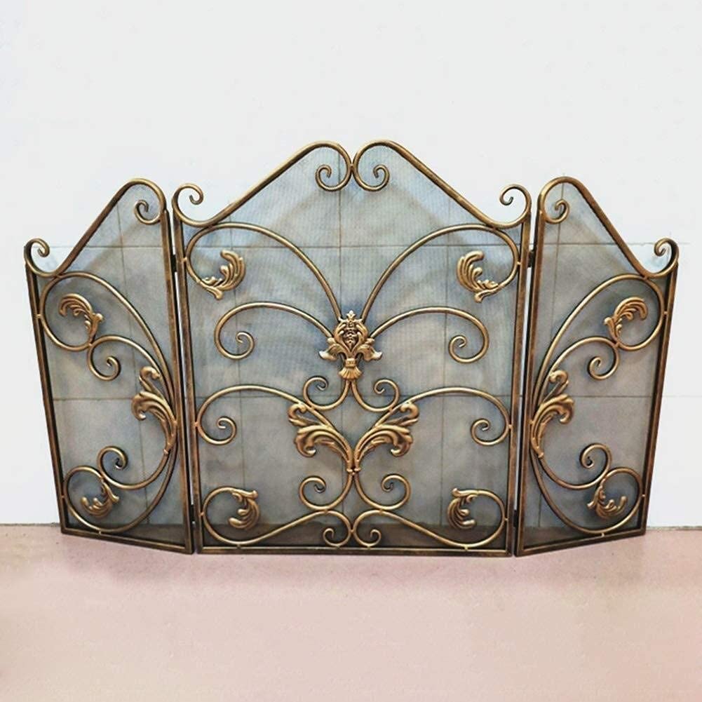 Pare-étincelles Pour Cheminée En Fer Forgé - 128 Cm - Doré - Sécurité Enfant