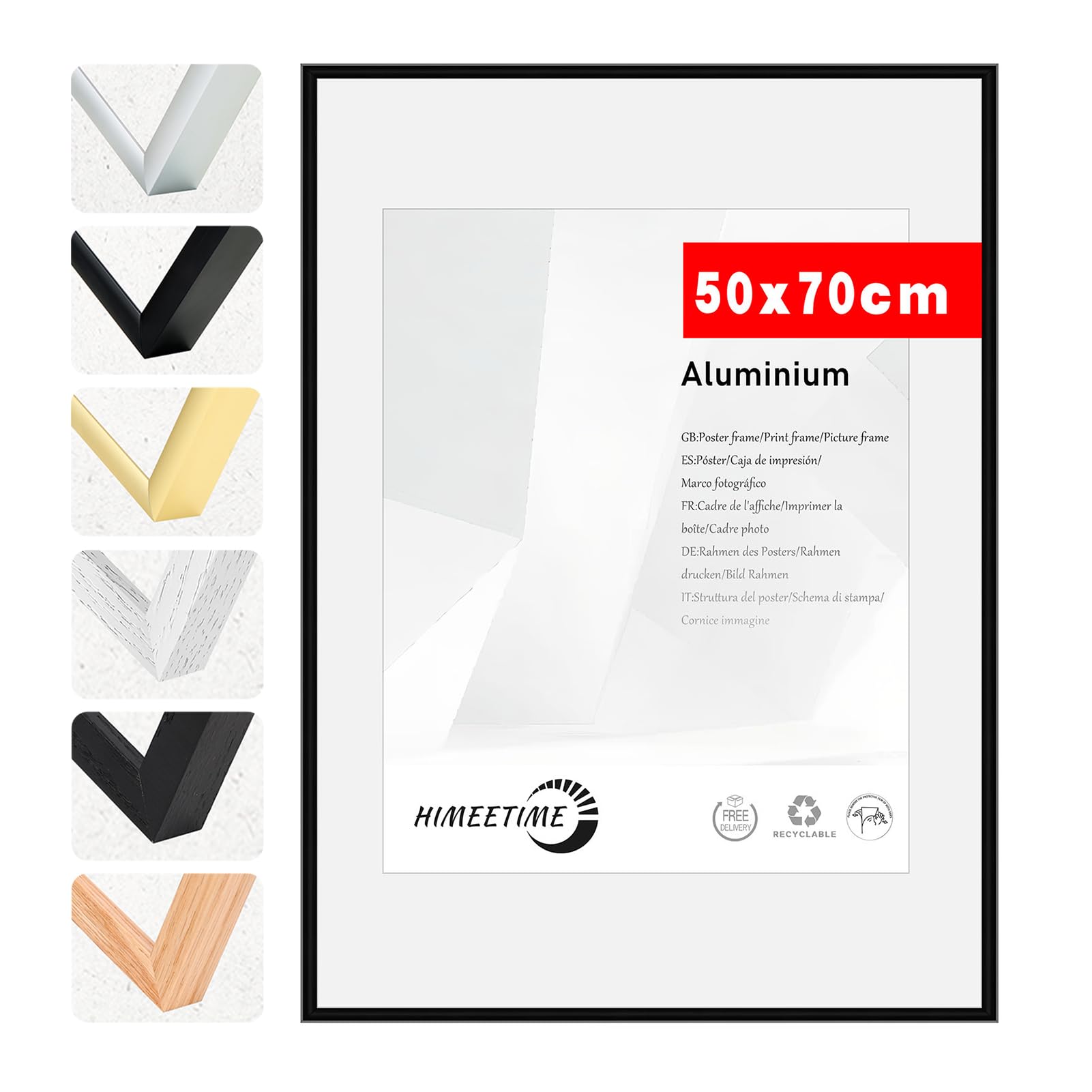 HIMEETIME® 1x Marco de fotos 50x70cm Aluminio Negro marcos cuadros,Fácil de Colgar Para Decoración de Pared y Decoración Hogar marco 30x40 Grandes para Pósters