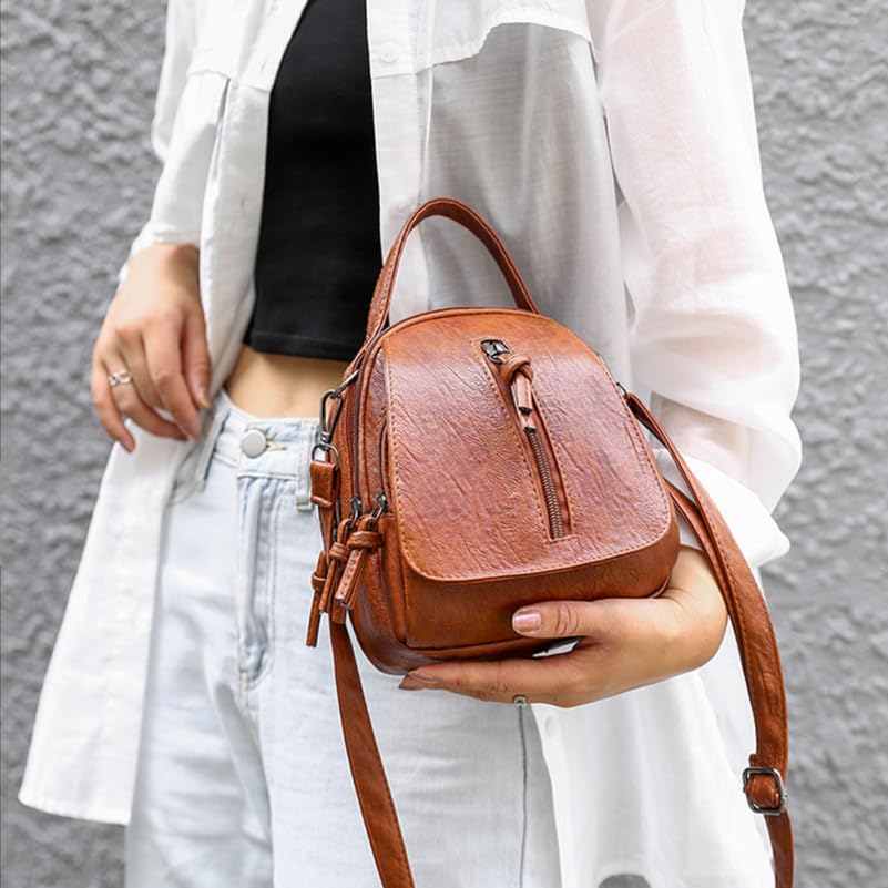 Backpack Purse for Women, Vintage Leather Backpack, Stylish Brown Travel Handbag with Zipper, Waterproof Boho Adjustable Shoulder Bag, 7.5 x 6.7 inch4