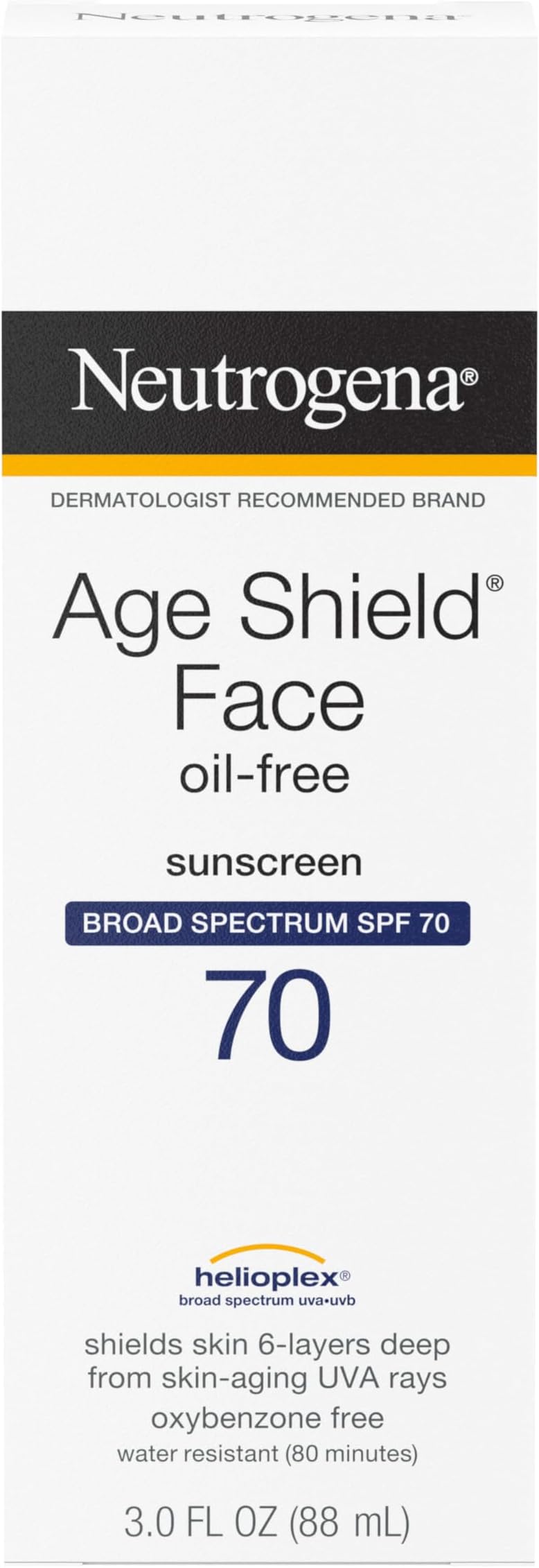 Age Shield Anti-Oxidant Face Lotion Sunscreen with Broad Spectrum SPF 70, Oil-Free & Non-Comedogenic Moisturizing Sunscreen to Prevent Signs of Aging, 3 fl. oz