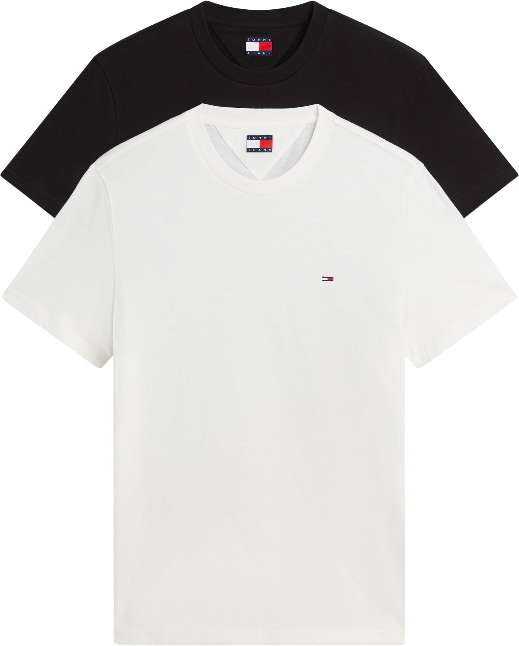 Tommy Jeans Mens TJM Xslim 2pack Jersey Tee Ext Dm0dm20687 S/S T-Shirt, Multi (Black/Ecru), S UK