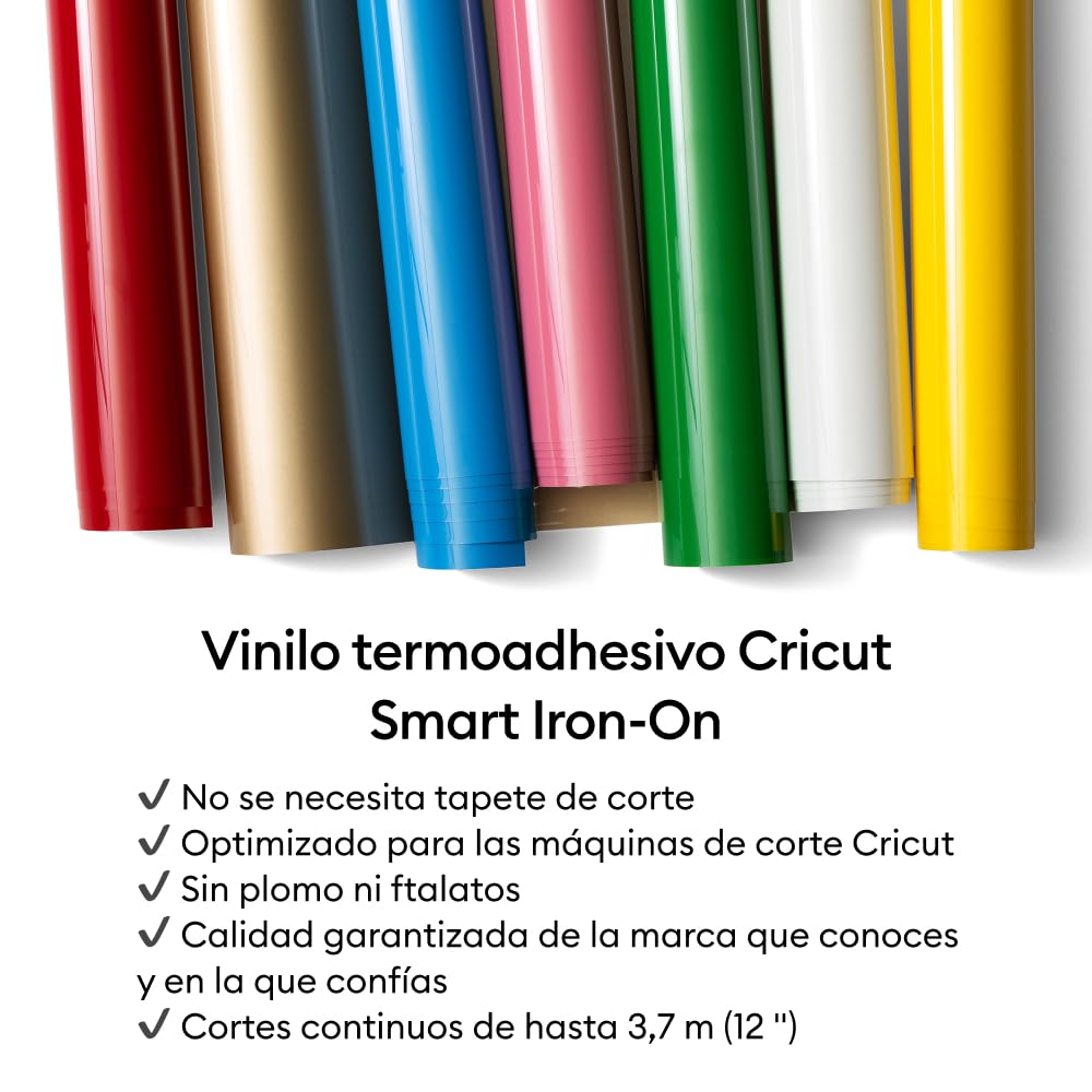 Cricut Vinilo termoadhesivo sin tapete de corte Smart Iron-On™, gama Variety, 33 x 30,5 cm (13 in x 12 in), 12 uds. | Vinilo de transferencia de calor HTV