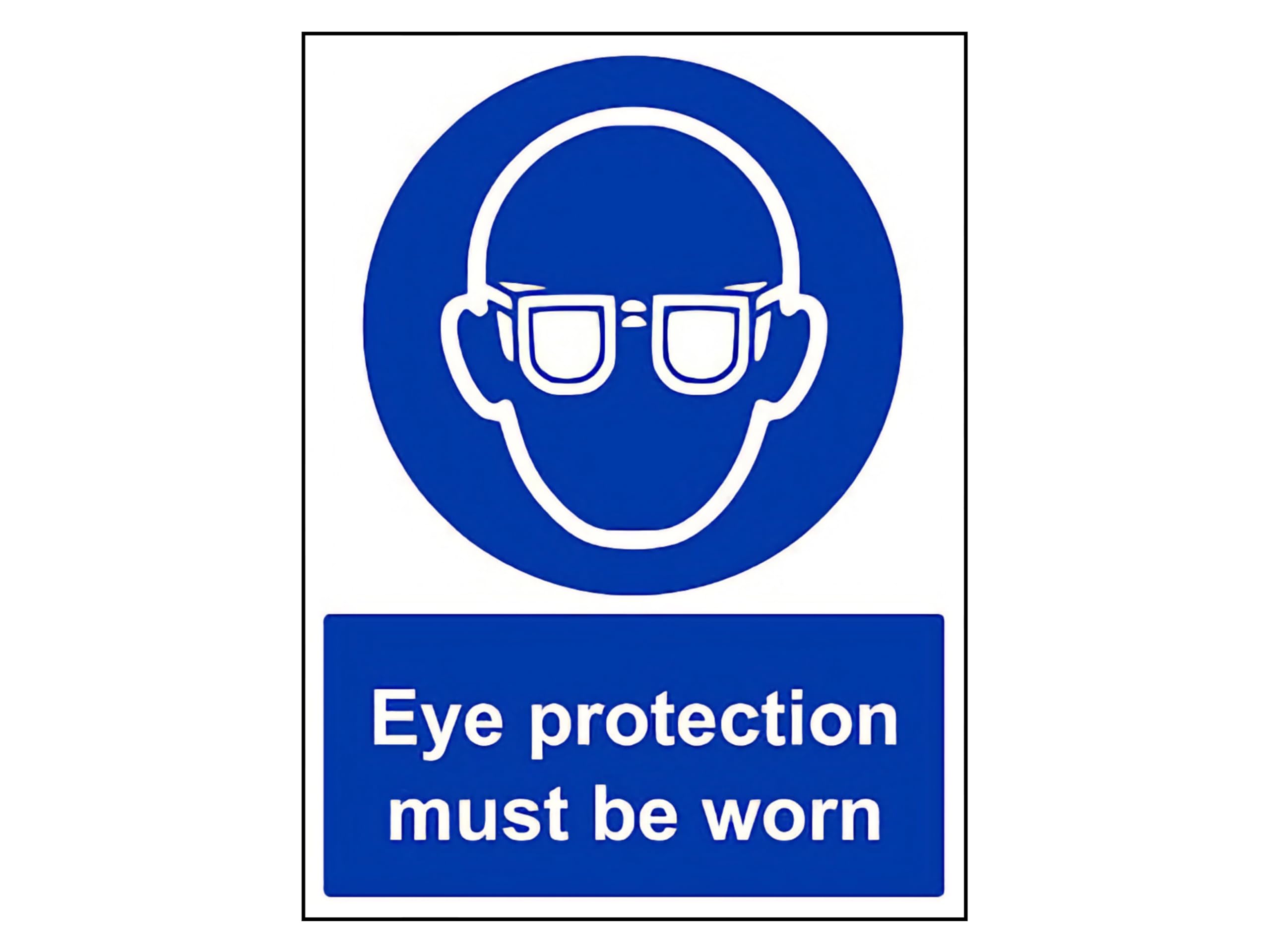 The Workplace Depot Eye Protection Mandatory Site Safety Sign, 300 x 200 mm Portrait, Blue/White, 1 mm PVC or High-Tack Self-Adhesive Vinyl, for Workshops, Construction & Labs (Vinyl (Self Adhesive))