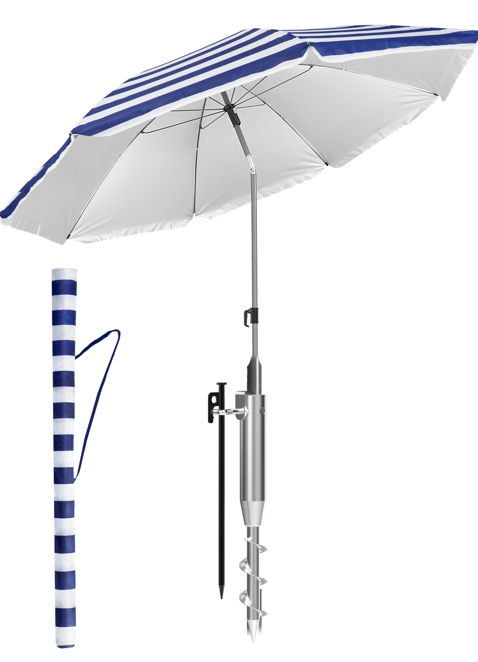 Menz Sonnenschirm Strand - UPF 50+ Strandschirm Ø 180 cm, Sonnenschutz für Strand und Balkon - Strandschirm windfest stabil, Sonnenschirm mit Schutzhülle