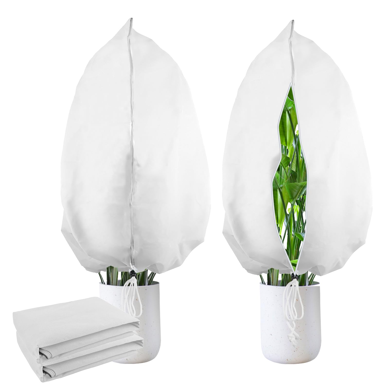 VIHAN Plant Protection Cover 1.6m*1.8m with Zipper Drawstring, 2 Packs Thick Reusable Winter Frost Protection for Outdoor Plants, Garden Insect and Bird Guard （White