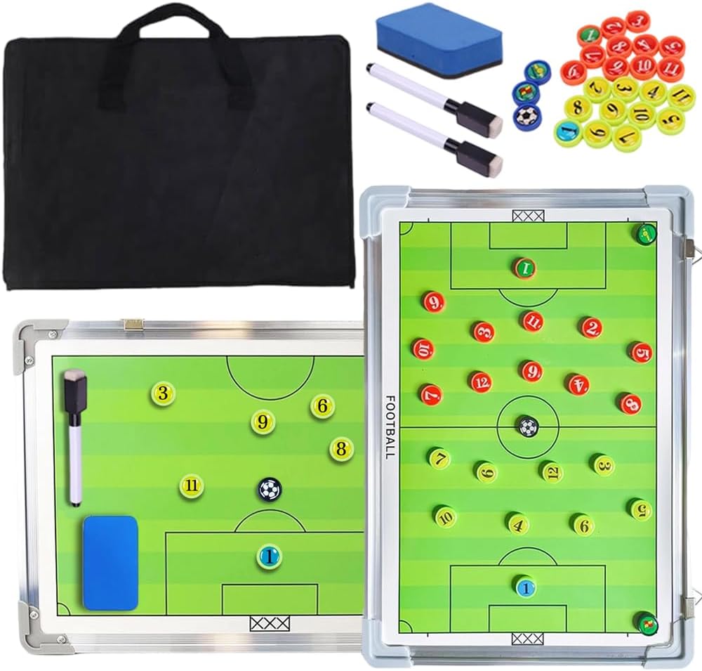 Magnetic Soccer Coaching Board, Double-Sided Dry Erase Tactics Board with Player Markers, Pen and Eraser, Portable Clipboard for Coaches, Coach Training Equipment Coach Gift