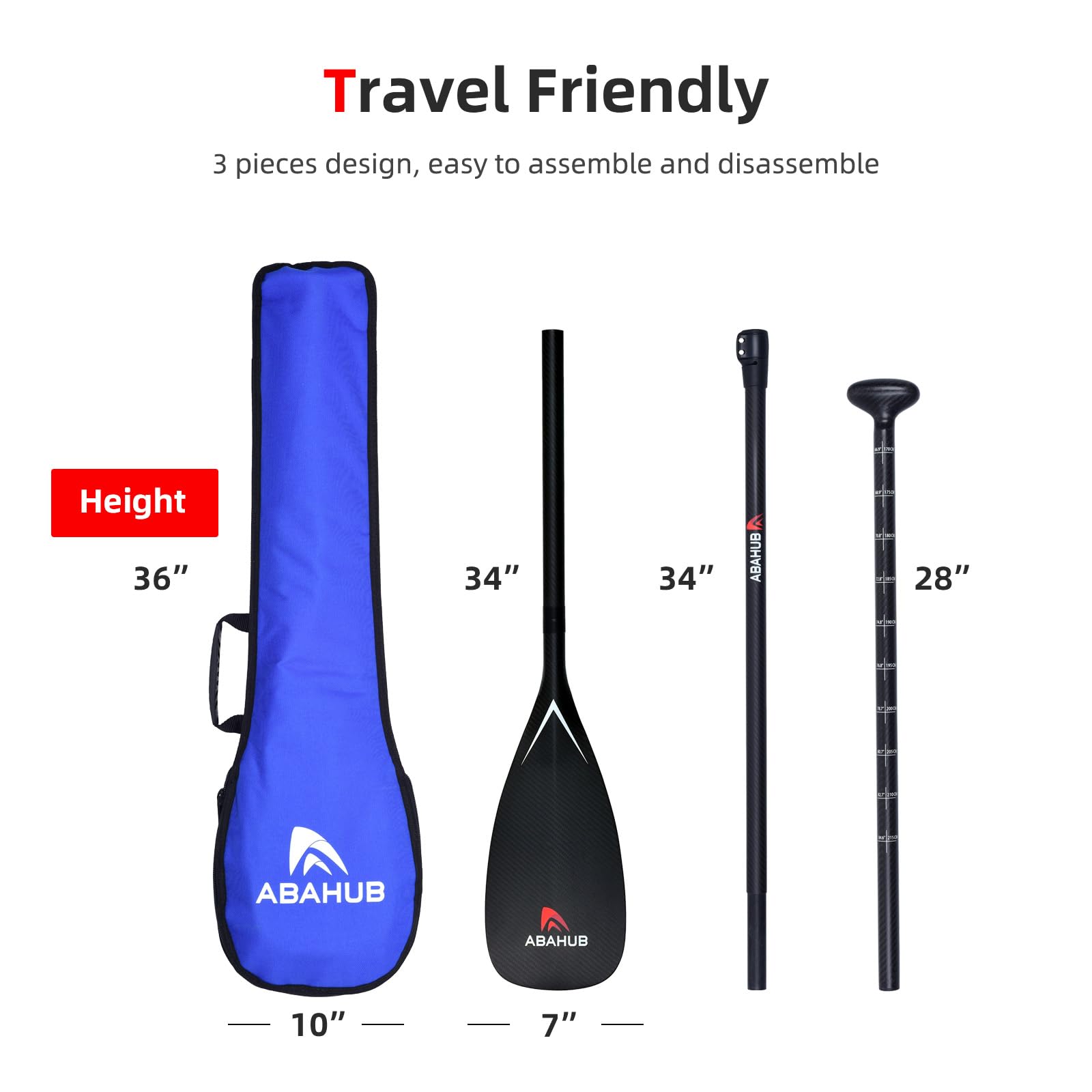 Abahub Pagaie de Sup Entièrement en Carbone avec Sac de Pagaie Stand Up Pagaie Télescopique 170-218cm Tige en Carbone + Pale de Pagaie en Fibre de Carbone