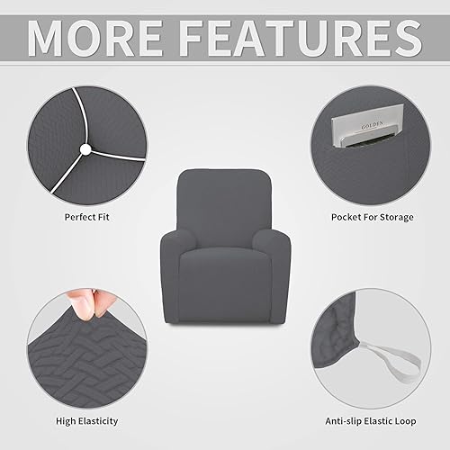 Vista 150 de Easy-Going Funda de sofá reclinable de jacquard elástico, suave de 4 piezas, con lazo elástico, protector de muebles lavable para niños, mascotas